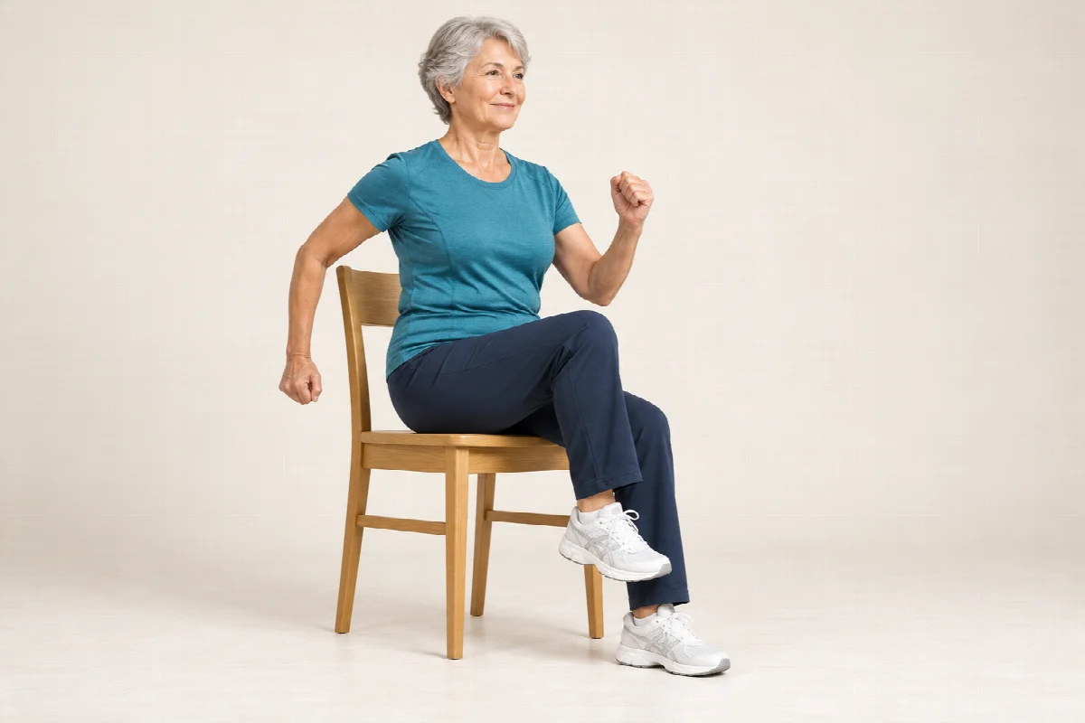 Demonstração do exercício: Marcha sentada